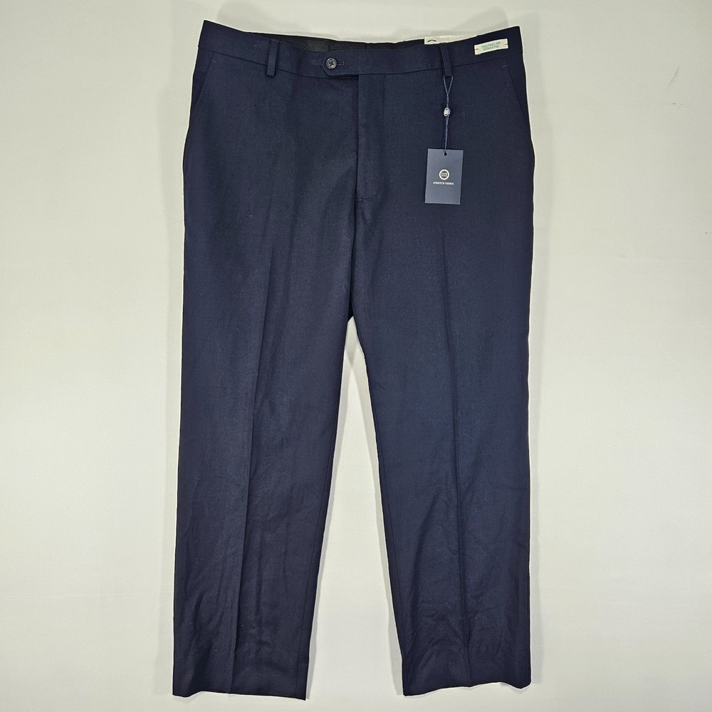 JOS A BANK Men's Dress Pant Trousers Deep Navy Poly Blend Stretch 35x30 NEW